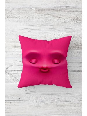 Mey İthalat Pelangi Fuşya Öpücük Atan Emoji Çift Tarafı Baskılı Gizli Fermuar Yastık Kılıfı Kırlent Koltuk Yastık Kılıfı, Fuşya 45 x 45, 24691128845451
