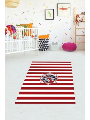 Mey İthalat Pelangi Yıkanabilir Kaymaz Taban Çocuk Odası Halısı, Kırmızı-Beyaz 130 x 180