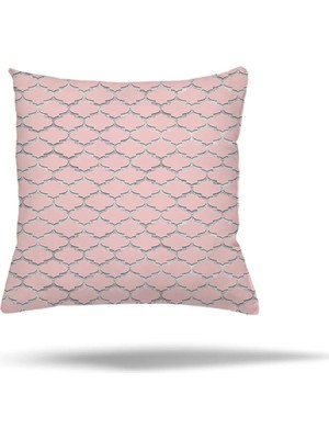 Mey İthalat Pelangi Geometrik Karo Zigzak Kilim Desen Gizli Fermuarlı Yastık Kılıfı Kırlent Kılıfı, Pembe 45 x 45