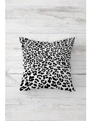 Mey İthalat Pelangi Siyah Beyaz Leopar Desen Çift Tarafı Baskılı Gizli Fermuarlı Yastık Kılıfı Kırlent Yastık Kılıfı, Siyah-Beyaz 45 x 45