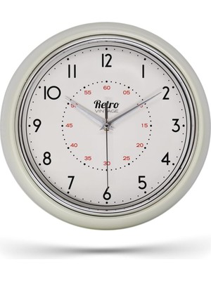 Mey İthalat New-Max Premium Serisi Retro Tasarım Metal Kadranlı Bombeli Cam Özellikli 25 cm Ev ve Ofis Saati Beyaz, 25CM