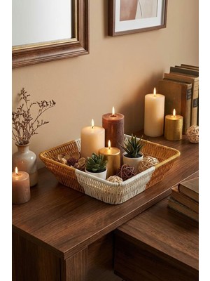 Mey İthalat Buffer Kare Çift Renkli Plastik Rattan Sepet, Çok Amaçlı Banyo ve Mutfak Düzenleyici, Yıkanabilir Organizer, 23.5X23.5X7.5 cm