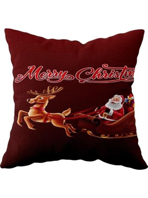 Mey İthalat Pelangi Noel Baba Yılbaşı Temalı Çift Taraflı Gizli Fermuarlı Yastık Kılıfı Kırlent Koltuk Yastık Kılıfı, Bordo-Gold 43 x 43
