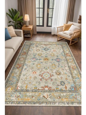 Mey İthalat Ayasa Vintage Şönil Kaymaz Doğal Pamuk Tabanlı Yıkanabilir Antibakteriyel Çevre Dostu Salon Halısı 200X300