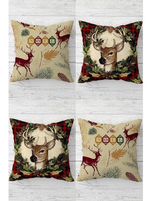 Mey İthalat Pelangi Yılbaşı Geyik Noel Christmas Gizli Fermuarlı Kırlent Kılıfı Koltuk Yastık Kılıfı TAKIM(4ADET), Yavruağzı-Siyah 43 x 43