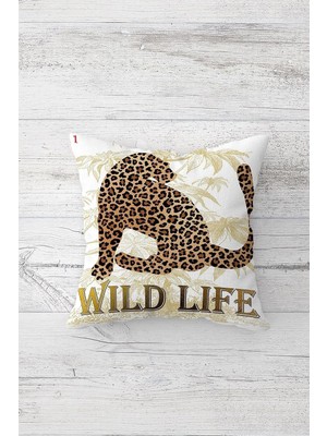 Mey İthalat Pelangi Wild Life Çift Tarafı Baskılı Gizli Fermuarlı Yastık Kılıfı Kırlent Koltuk Yastık Kılıfı, Beyaz-Leopar 45 x 45, 24691265145451