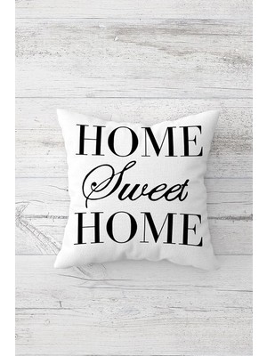 Mey İthalat Pelangi Home Sweet Home Çift Tarafı Baskılı Gizli Fermuarlı Yastık Kılıfı Kırlent Koltuk Yastık Kılıfı, Koyu Siyah-Beyaz 45 x 45, 24691150045451