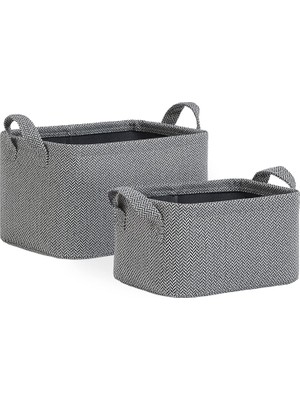 Mey İthalat Ocean Home Textile 2'li Antrasit Renk Dokulu Kumaş Sepet Set 24 x 17 x 12/30 x 21 x 18 cm