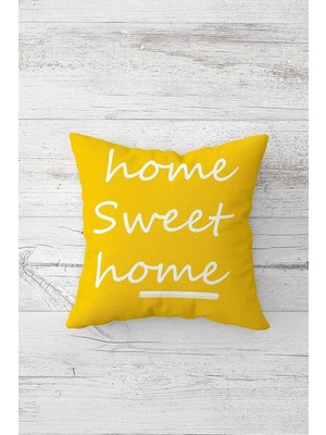 Mey İthalat Pelangi Home Sweet Home Çift Tarafı Baskılı Gizli Fermuarlı Yastık Kılıfı Kırlent Koltuk Yastık Kılıfı, Sarı-Beyaz 45 x 45