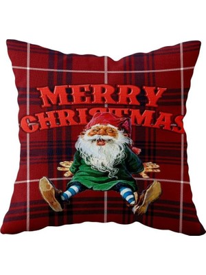 Mey İthalat Pelangi Merry Christmas Yılbaşı Temalı Çift Taraflı Gizli Fermuar Yastık Kılıfı Kırlent Koltuk Yastık Kılıfı, Bordo 43 x 43