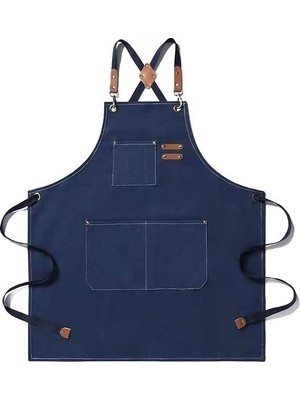 Mey İthalat Valkyrie Unisex Kanvas Mutfak Önlüğü Ayarlanabilir Askılı Cepli Barista Garson Servis Önlüğü Lacivert