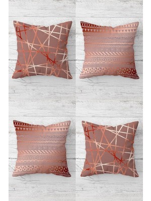 Mey İthalat Pelangi Geometrik Parlak Çizgi Geçişli Gizli Fermuarlı Kırlent Kılıfı Koltuk Yastık Kılıfı TAKIM(4ADET), Rose-Pembe 45 x 45