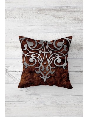 Mey İthalat Pelangi Ottoman Desenli Çift Tarafı Baskılı Gizli Fermuarlı Yastık Kılıfı Kırlent Koltuk Yastık Kılıfı, Kahve-Gümüş 45 x 45, 24691179845451