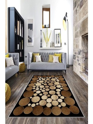 Mey İthalat Pelangi Siyah Zemin Dana Desenli Yıkanabilir Kaymaz Taban Leke Tutmaz Modern Salon Halısı ve Yolluk, Siyah 180 x 280, 7457119218028005