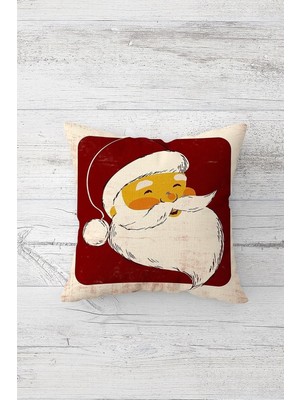 Mey İthalat Pelangi Yılbaşı Noel Baba Çift Tarafı Baskılı Gizli Fermuarlı Yastık Kılıfı Kırlent Koltuk Yastık Kılıfı, Bordo-Beyaz 45 x 45