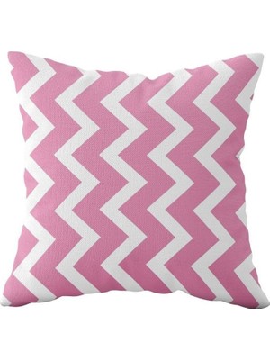 Mey İthalat Pelangi Pembe Zigzag Çift Taraflı Gizli Fermuarlı Yastık Kılıfı Kırlent Koltuk Yastık Kılıfı, Pembe-Beyaz 43 x 43