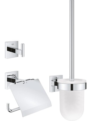 Mey İthalat Grohe Start Cube Quickfix Üçlü Tuvalet Aksesuar Seti, Tuvalet Kağıtlığı, Tuvalet Fırçası, Bornoz Askısı, Duş / Banyo Aksesuarları, Krom, 41123000