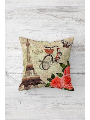 Mey İthalat Pelangi Paris Vintage Çift Tarafı Baskılı Gizli Fermuarlı Yastık Kılıfı Kırlent Koltuk Yastık Kılıfı, Bej 45 x 45, 2469151945451