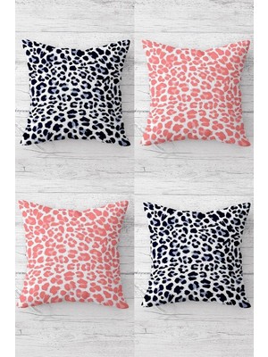 Mey İthalat Pelangi Pembe Mavi Leopar Desenli Gizli Fermuarlı Kırlent Kılıfı Koltuk Yastık Kılıfı TAKIM(4ADET), Mavi-Pembe 45 x 45