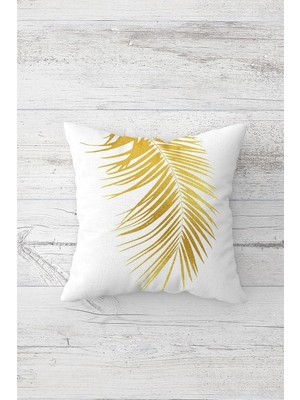 Mey İthalat Pelangi Gold Iğne Yapraklı Çift Tarafı Baskılı Gizli Fermuarlı Yastık Kılıfı Kırlent Koltuk Yastık Kılıfı, Beyaz-Altın 45 x 45