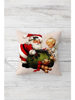 Mey İthalat Pelangi Noel Baba Yılbaşı Temalı Çift Tarafı Baskı Gizli Fermuar Yastık Kılıfı Kırlent Koltuk Yastık Kılıfı, Pudra 45 x 45, 24691173945451