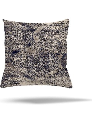 Mey İthalat Pelangi Patchwork Çiçek Desenli Etnik Gizli Fermuarlı Yastık Kılıfı Kırlent Kılıfı Koltuk Yastık Kılıfı, Lacivert-Gri 45 x 45