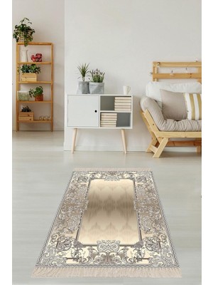 Mey İthalat Pelangi Varak Desenli Dijital Baskı Yıkanabilir Kaymaz Taban Leke Tutmaz Düz Salon Halısı (Vizon), Vizon 40 x 40