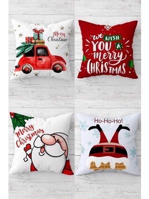 Mey İthalat Pelangi Noel Baba Merry Christmas Yılbaşı Gizli Fermuarlı Kırlent Kılıfı Koltuk Yastık Kılıfı TAKIM(4ADET), Kırmızı-Renkli 45 x 45