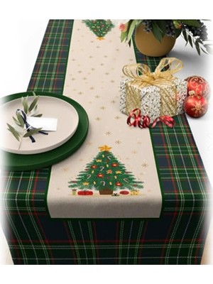 Mey İthalat Yılbaşı Temalı Dijital Baskılı Runner Örtüsü Christmas Yeşil 40X140 cm