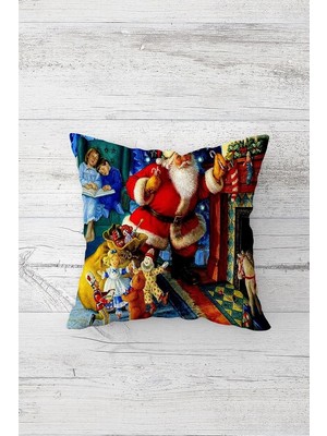 Mey İthalat Pelangi Noel Baba Yılbaşı Temalı Çift Tarafı Baskı Gizli Fermuar Yastık Kılıfı Kırlent Koltuk Yastık Kılıfı, Mavi-Kırmızı 45 x 45, 24691174245451