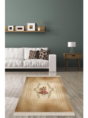 Mey İthalat Pelangi Çiçek Gül Desenli Dijital Baskı Yıkanabilir Kaymaz Taban Leke Tutmaz Modern Salon Halısı, Açık Kahverengi 60 x 120
