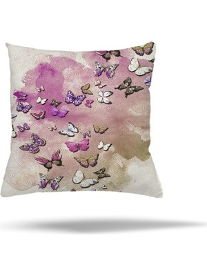 Mey İthalat Pelangi Kilim Kelebek Geometrik Gizli Fermuarlı Yastık Kılıfı Kırlent Kılıfı Koltuk Yastık Kılıfı, Pembe 45 x 45