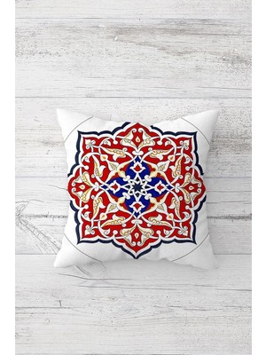 Mey İthalat Pelangi Bordo Etnik Desenli Çift Tarafı Baskılı Gizli Fermuarlı Yastık Kılıfı Kırlent Koltuk Yastık Kılıfı, Beyaz-Kırmızı-Mavi 45 x 45