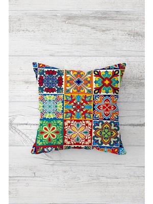 Mey İthalat Pelangi Renkli Etnik Motifli Çift Tarafı Baskılı Gizli Fermuarlı Yastık Kılıfı Kırlent Koltuk Yastık Kılıfı, Sarı-Turuncu-Bordo 45 x 45