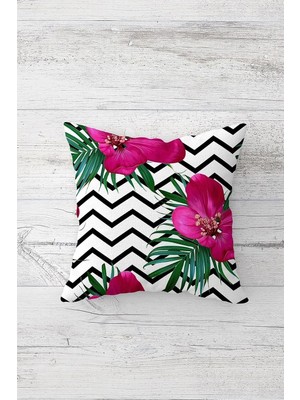 Mey İthalat Pelangi Zigzag Çiçek Desen Çift Tarafı Baskılı Gizli Fermuarlı Yastık Kılıfı Kırlent Koltuk Yastık Kılıfı, Siyah-Fuşya-Yeşil 45 x 45, 24691285245451