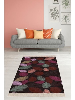 Mey İthalat Pelangi Kuş Tüyü Yaprak Desenli Yıkanabilir Dijital Baskılı Kaymaz Taban Leke Tutmaz Salon Halısı ve Yolluk, Karışık Renkli 160 x 230, 910349160230728