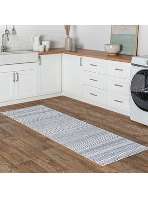 Mey İthalat Nuloom Kira Makinede Yıkanabilir Tribal Geometrik Yolluk Halı, 2' 6" x 12', Gri