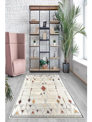Mey İthalat Pelangi Geometrik Karo Renkli Bohem Dijital Baskı Yıkanabilir Kaymaz Taban Etnik Kilim Desen Salon Halısı, Çok Renkli 80 x 150