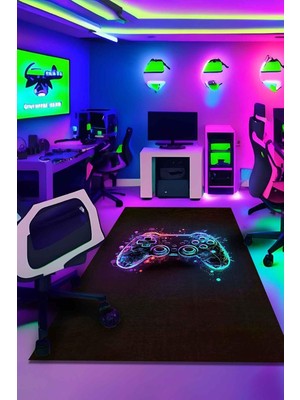 Mey İthalat Funspot Gamer Halısı Şönil Pamuk Tabanlı Kaymaz Yıkanabilir Gaming Oyuncu Odası Halısı 160X230