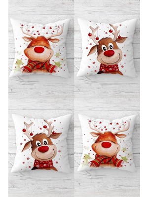 Mey İthalat Pelangi Geyik Yılbaşı Noel Christmas Gizli Fermuarlı Kırlent Kılıfı Koltuk Yastık Kılıfı TAKIM(4ADET), Kırmızı-Beyaz-Yeşil 45 x 45