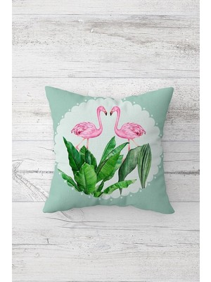 Mey İthalat Pelangi Flamingo Çift Tarafı Baskılı Gizli Fermuarlı Yastık Kılıfı Kırlent Koltuk Yastık Kılıfı, Mint-Pembe 45 x 45, 24691308345451