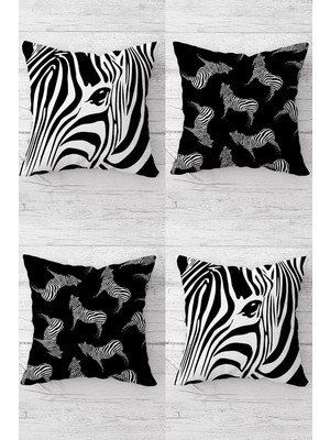 Mey İthalat Pelangi Zebra ve Zebra Çizgili Kombin Gizli Fermuarlı Kırlent Kılıfı Koltuk Yastık Kılıfı TAKIM(4ADET), Siyah-Beyaz Çizgili 45 x 45