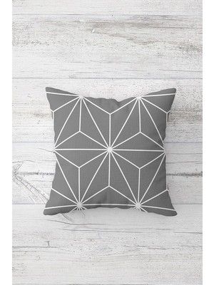 Mey İthalat Pelangi Gri Geometrik Desen Çift Tarafı Baskılı Gizli Fermuarlı Yastık Kılıfı Kırlent Koltuk Yastık Kılıfı, Gri 45 x 45