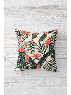 Mey İthalat Pelangi Tropical Çift Tarafı Baskılı Gizli Fermuarlı Yastık Kılıfı Kırlent Koltuk Yastık Kılıfı, Yeşil-Nar Çiçeği 45 x 45, 2469191345451