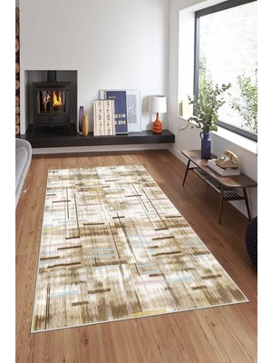Mey İthalat Pelangi Kahverengi Çizgi Desen Renk Geçiş Yıkanabilir Kaymaz Taban Leke Tutmaz Modern Salon Halısı ve Yolluk, Kahve-Bej 100 x 300, 7457108010030005