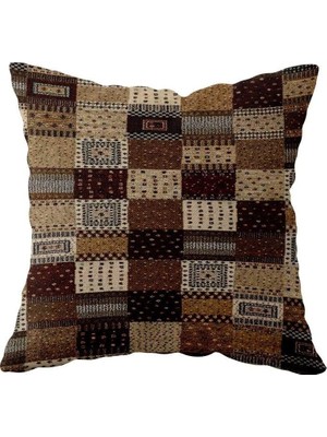Mey İthalat Pelangi Kilim Desenli Çift Taraflı Gizli Fermuarlı Yastık Kılıfı Kırlent Koltuk Yastık Kılıfı, Kahverengi-Bordo 43 x 43