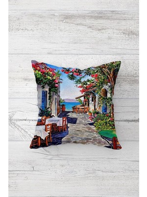 Mey İthalat Pelangi Deniz Manzara Desenli Çift Tarafı Baskılı Gizli Fermuarlı Yastık Kılıfı Kırlent Koltuk Yastık Kılıfı, Mavi-Yeşil 45 x 45, 2469129645451