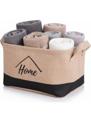 Mey İthalat Deconox Dikdörtgen Jüt Düzenleyici Sepet (24X17X14 Cm) – Krem Renk Katlanabilir Kumaş Kulplu Organizer | Ev, Mutfak, Banyo, Çocuk Odası ve Ofis Için Çok Amaçlı Saklama Kutusu 2 Model (Krem-Siyah)