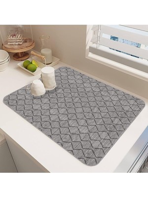 Mey İthalat Viva Home Yıkanabilir Bulasik Kurutma Mati Kurulama Bezi Kurutma Örtüsü Tezgah Üstü Bulaşıklık 40X50 Cm, Gri-1