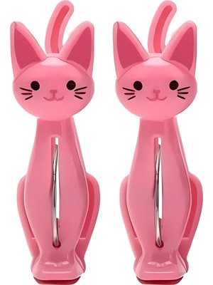 Mey İthalat Pembe Kedi Şeklinde Havlu Mandalı, Plaj ve Çamaşır Için Dekoratif Plastik Klips, 2'li Set